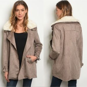 Threadzwear Tan Coat with Cream Collar